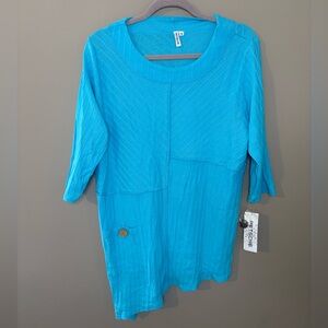 NEW Oversized Turquoise Cotton Textured Tunic Shirt Lagenlook Coastal Grandma